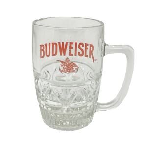 Vintage Budweiser Clear Glass Beer Mug Stein Red Logo Promotional RARE Style